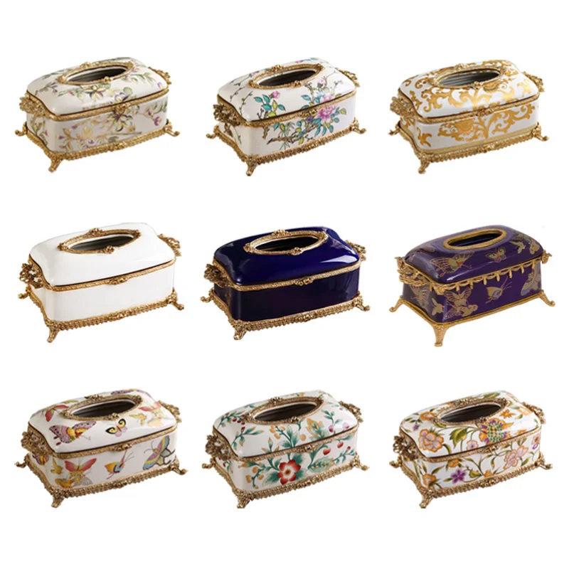 

European high-end light luxury living room ceramic tissue box simple modern household pumping carton American creative home orna