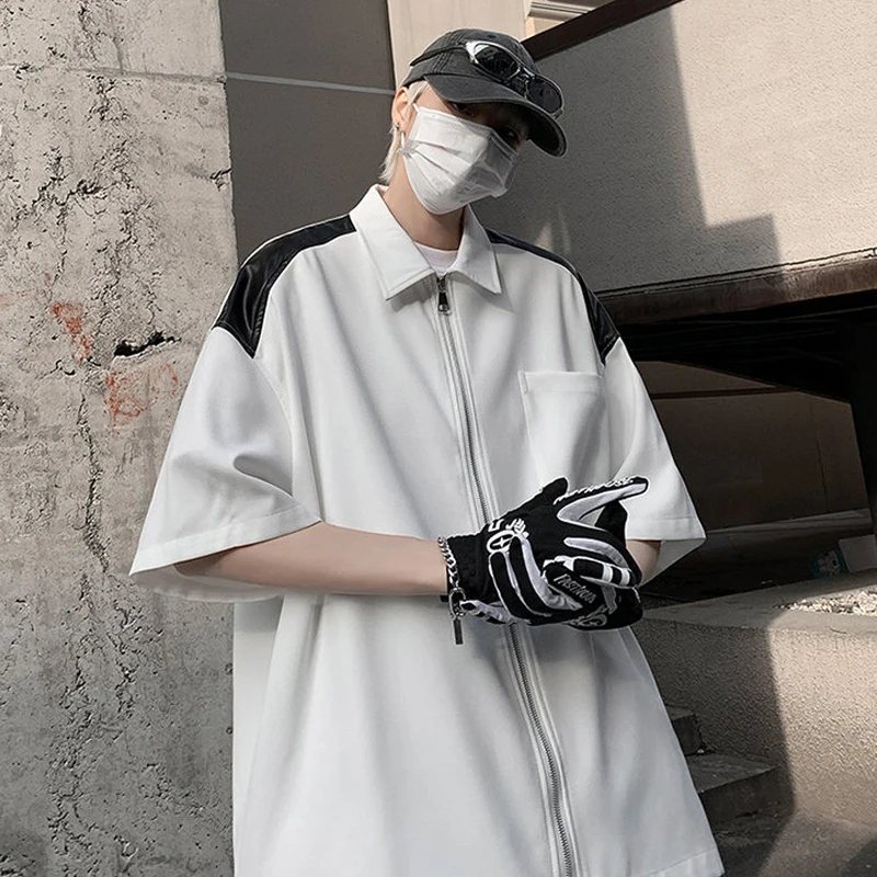 

Мужская свободная повседневная футболка с коротким рукавом, летняя модная уличная одежда, с контрастным цветовым дизайном, в американском стиле, верхняя одежда