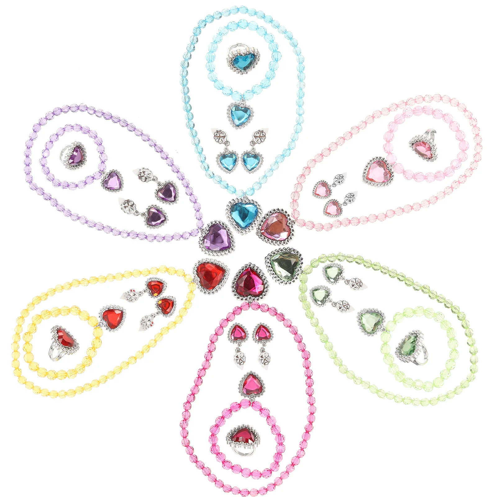 

6Sets Girls Dress Up Jewelry Necklaces Earrings Rings Bracelets Costume Jewelry for Kids Birthday Gifts Photo Moments