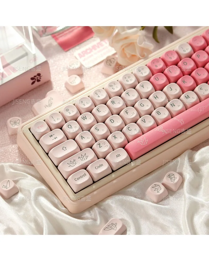 MOA high keycap mechanical keyboard round origami pink pbt five-sided sublimation girl custom split