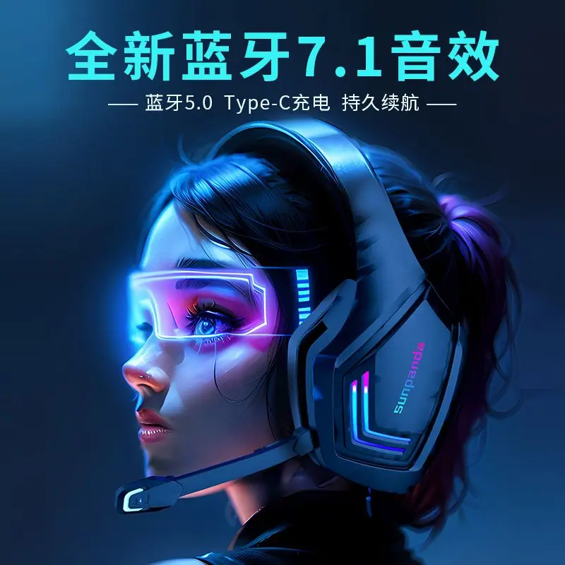 LDON Cool LED Ultra-Low Latency Headset 2.4G Plug Play for PC Mobile Phone and PS5 Long Battery Life With Microphone Over-Ear