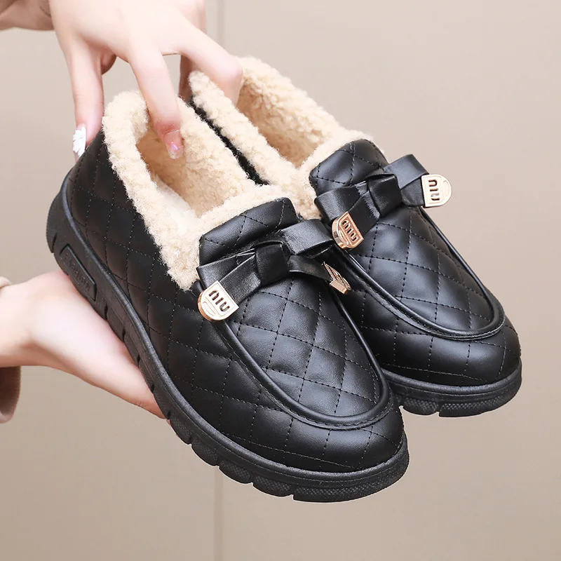 Women Fashion Non-slip Flat Shoes Casual Soft Lightweight Loafers Plugging Thickening Comfortable Warm Shoes for Winter