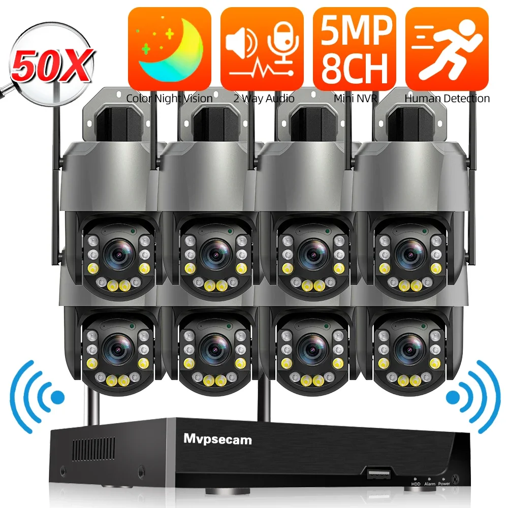 

5MP 50X Zoom Wifi PTZ CCTV Camera Security System Kit 8CH Wifi NVR Set 2 Way Audio Wireless IP Camera Video Surveillance Kit 4CH