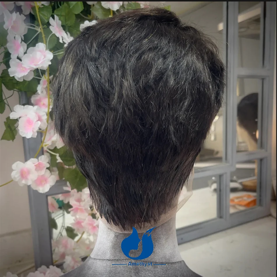 جمشت البرازيلي ريمي باروكة من شعر طبيعي للرجال حلق مستقيم عابث قطع قبل تصميم كامل الدنتلة شعر مستعار طبيعي أسود ابيض