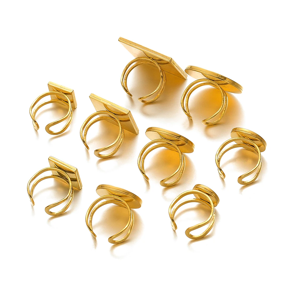 4 pezzi in acciaio inox rotondo anello aperto Base cabochon in vetro impostazioni cammeo vassoio vuoto per basi anello fai da te impostazione creazione di gioielli