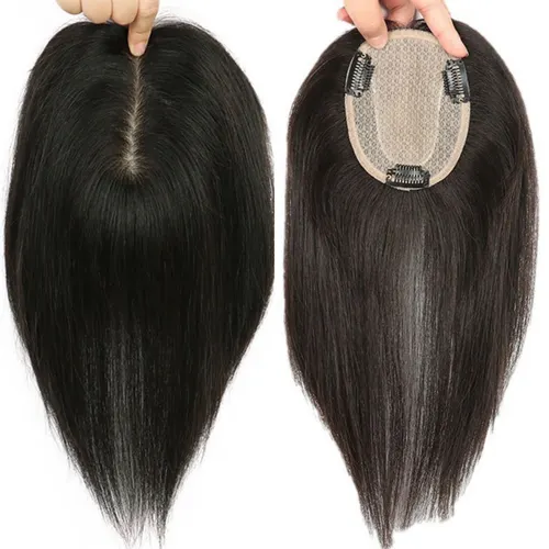 Imagen 2 del producto Base de seda hecha a mano para mujer, tallas de 10x12cm, Base superior del cuero cabelludo Natural, piezas de cabello humano liso virgen con Clips