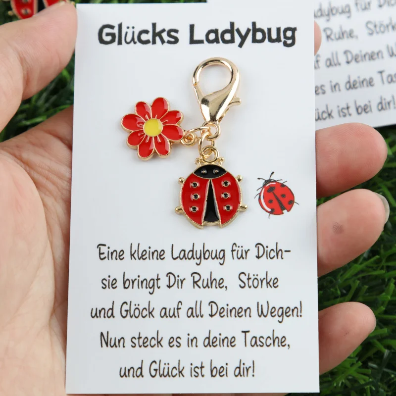 5/10Set Fashionable gold Ladybug Keychain Set with Dais Design，Contains inspirational cards、Creative backpack pendants and every