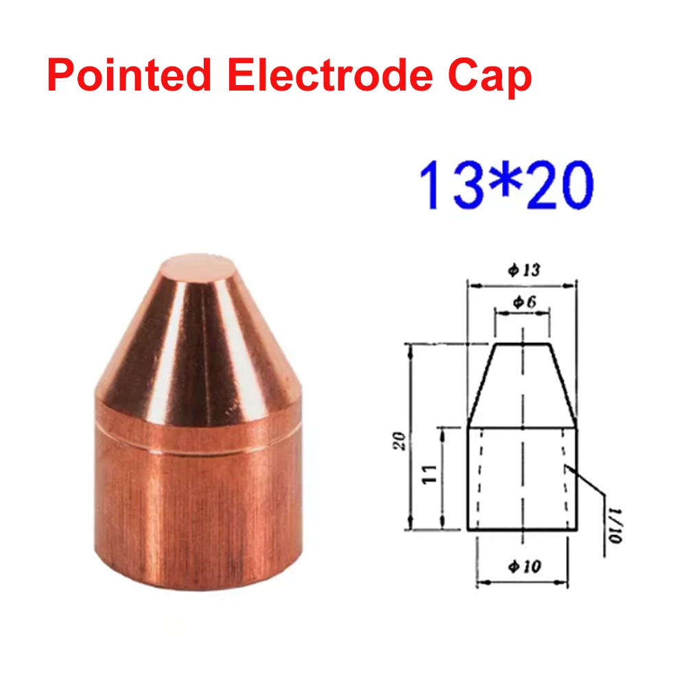 10Pcs 13x20 13x23 -16x70 Spot Welding Electrode Cap Flat/Round Head/Pointed Tip High Hardness Welding Electrode Copper Head