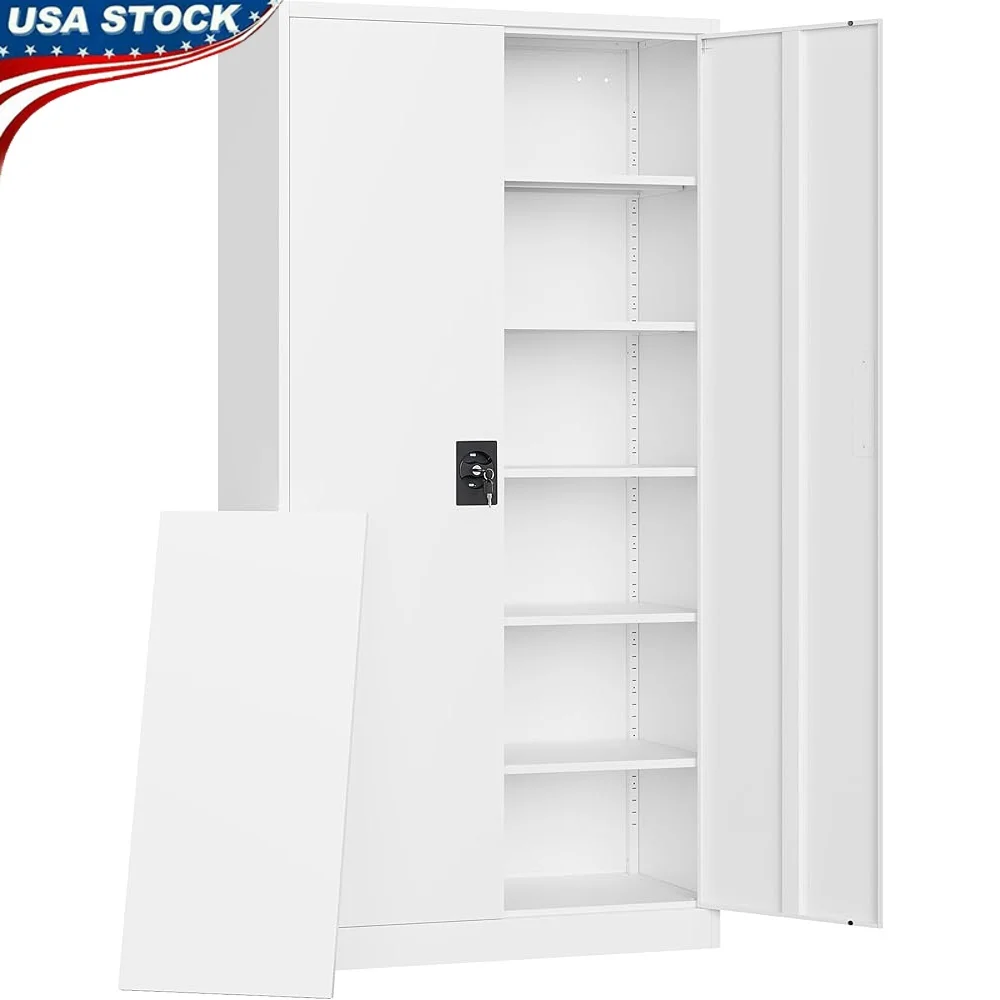 

Metal Storage Cabinet with Lock Adjustable Shelves Durable Steel Tool Organizer Lockable Garage Office Warehouse Solutions
