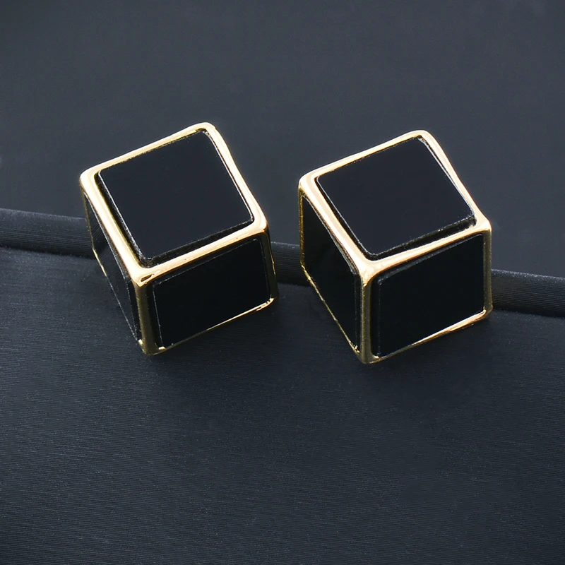 SINLEERY trendy black cube stud earrings for women wedding party jewelry accessories