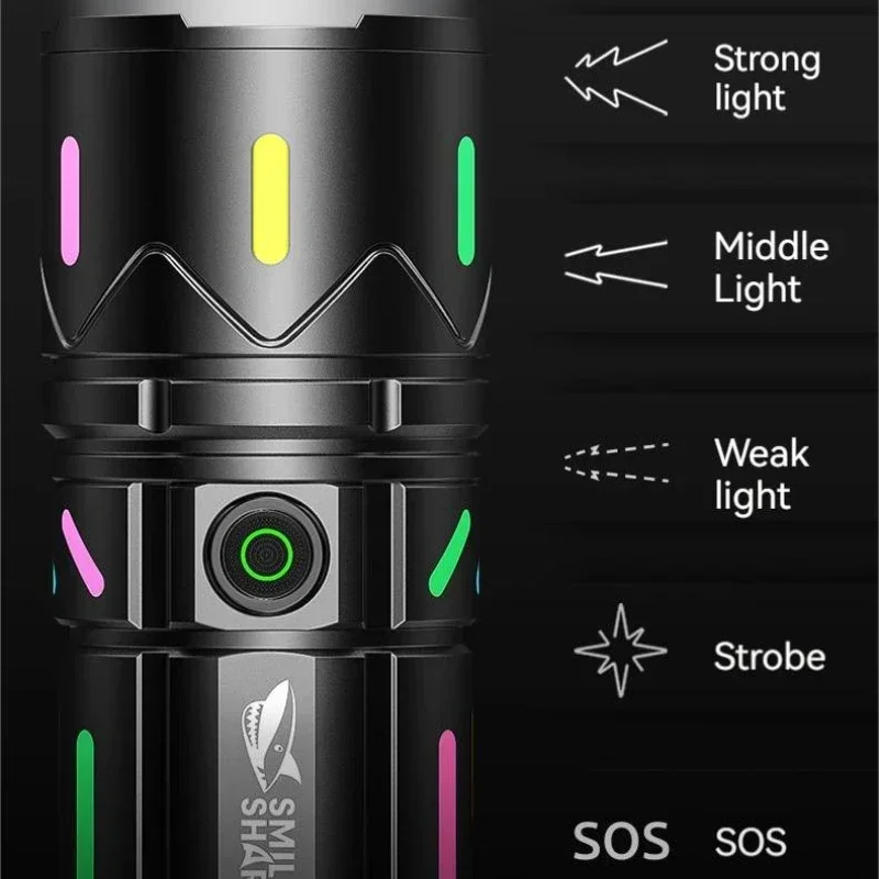 Powerful White Laser LED Flashlight with Fluorescent Absorbing Film Luminous Colorful Handlight for Camping Hiking Outdoor