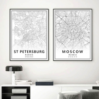 Black White Moscow St Petersburg City Map Russia Posters Prints Canvas Painting Modern Wall Art Pictures Living Room Home Decor