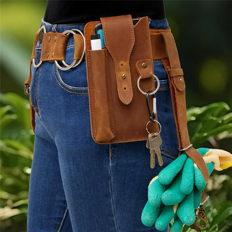 

AB33-Leather Garden Tool Belt, Gardening Utility Belt, Garden Tool Storage Bag For Gardeners And Gardeners