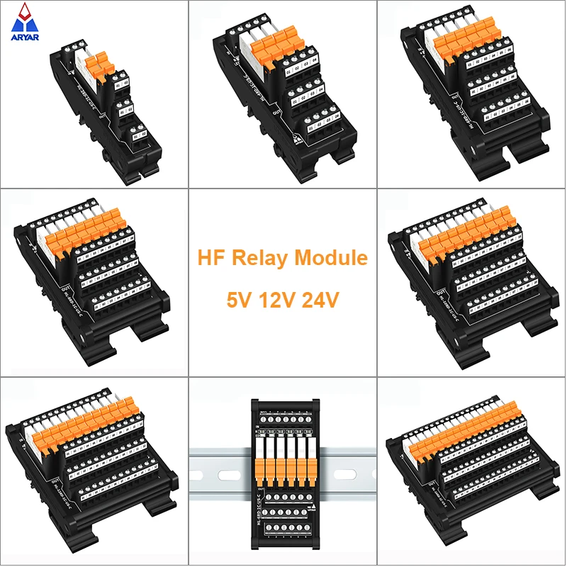 Slim DIN Rail Mount DC5V 12V 24V SPST 5A HF41F Relay Module PLC Driver Board Output Amplifier Board