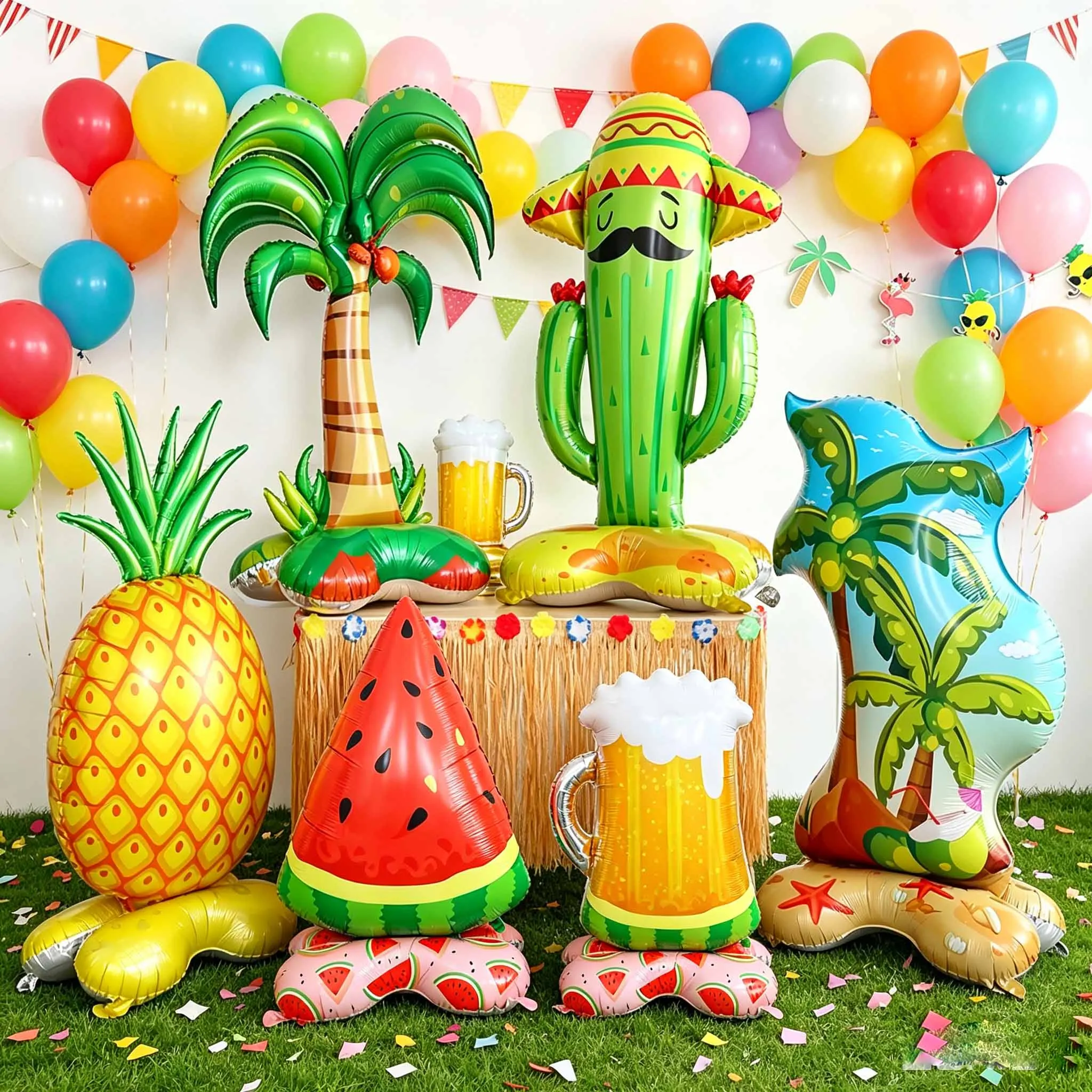 1 Stück Große Stehende 4D Kokospalme Ananas Kaktus Wassermelone Bierball Hawaii Sommer Strand Geburtstagsparty Dekoration