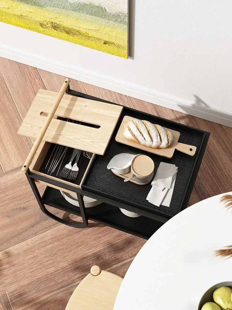 عربة متحركة خزانة تخزين فاخرة خفيفة إسكندنافية صغيرة لغرفة المعيشة أريكة حافة من الخشب الصلب قليلة #2