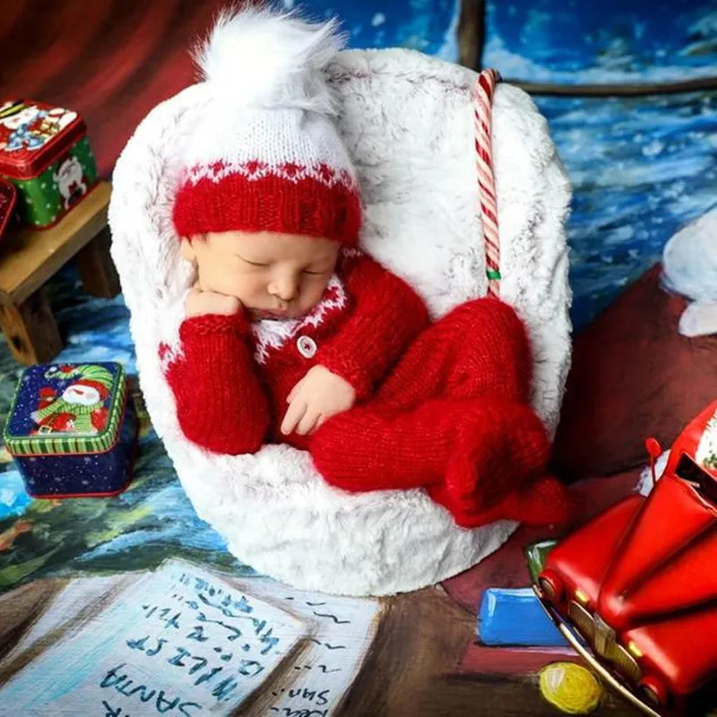 Newborn Photography Christmas Clothing Hat+Jumpsuit 2Pcs/Set Studio Infant Photo Knit Costume Baby Fotografia Prop Accessories