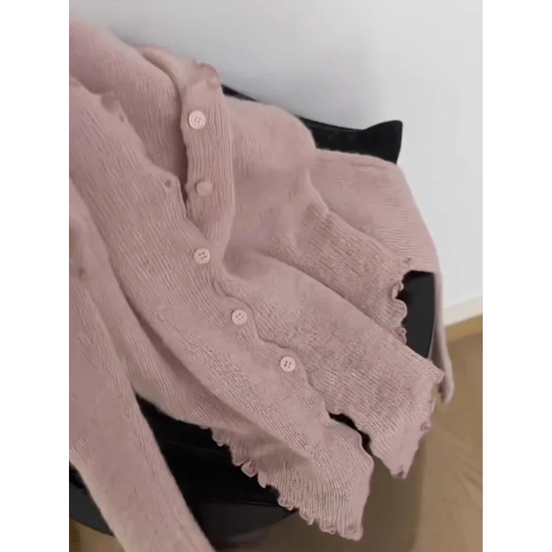 Preguiçoso sle puro desejo falso camisola de malha de duas peças novo solto casual plissado cor pura lazer topo doce sle camisola de malha