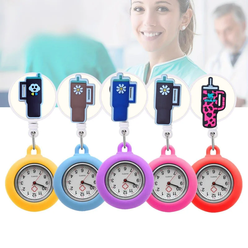 ساعة الجيب من سلسلة Amazon Bottle 2 PatchetsyPull ساعة الجيب الطبية القابلة للسحب كارتون لطيف من السيليكون