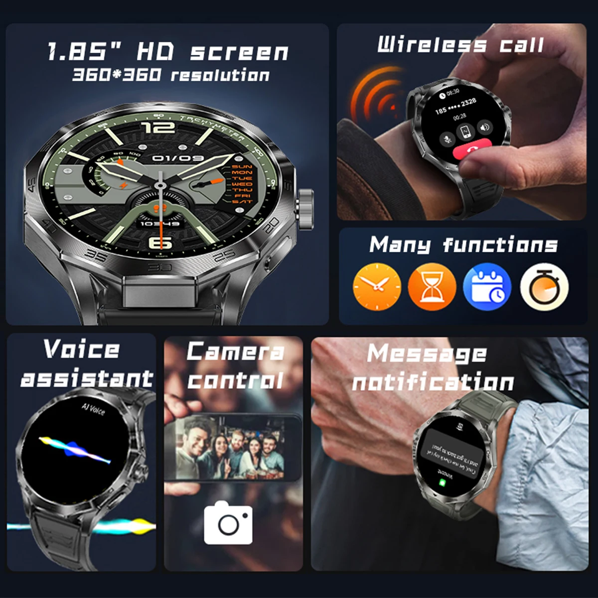 2024 Smart Watch 1.85 AMOLED Screen Wireless Call Scientific Sleep Monitoring  Personalized Dial Message Notification