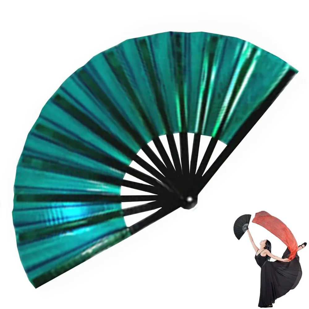 New Ten Inch Bamboo Fan Foldable PVC Tai Chi Fan Lightweight Craft Gifts Glitter Hand Fan for Line Dancing, Parties, and Events