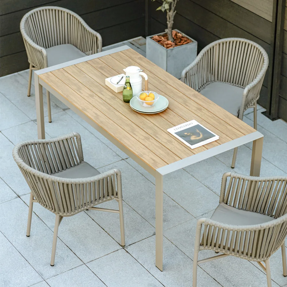 

Outdoor table and chair combination courtyard leisure preservative wood waterproof sunscreen plastic wood table open-air balcony