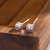 Simple Dice Retro 925 Sterling Silver Geometric Cube Stud Earrings