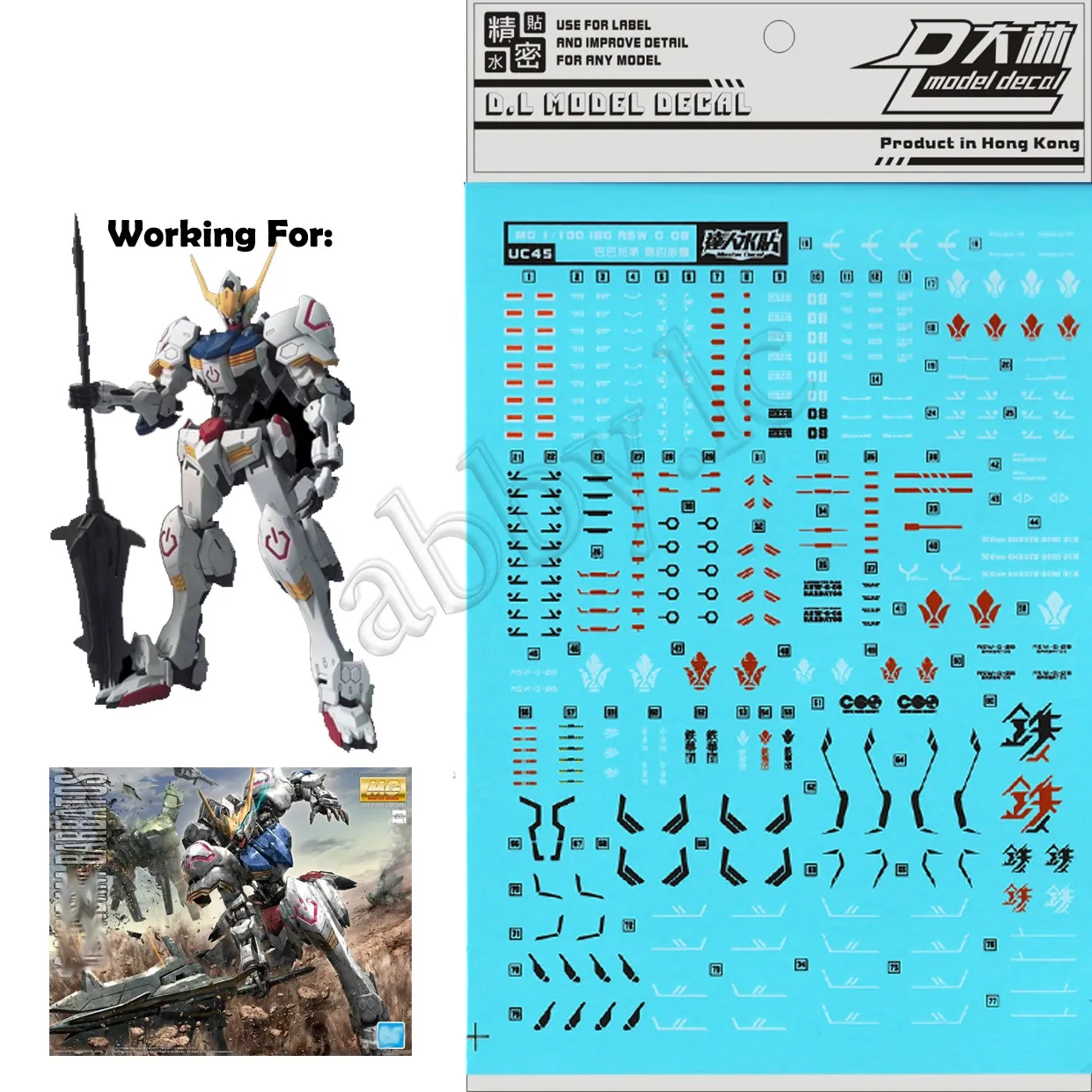 for MG 1/100 ASW-G-08 Barbatos D.L Model Master Water Slide pre-Cut Caution Warning Details Add-on Decal Stickers UC45 DL DaLin