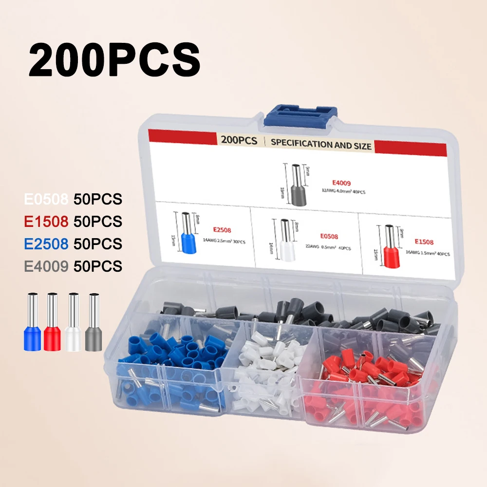 

Кабельные клеммы Набор наконечников Соединители для электрических проводов Изолированные обжимные клеммы на конце шнура E0508 E7508 E1008 E1508 E2508