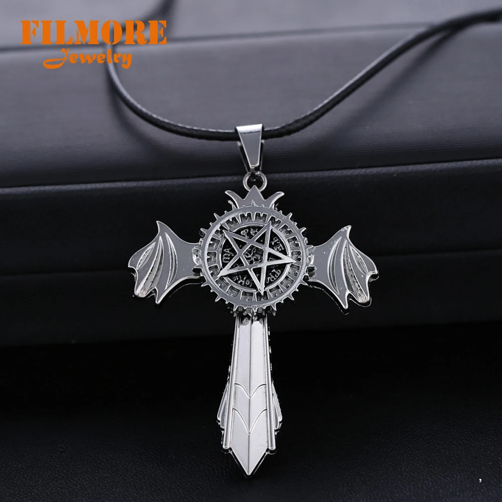 Kuroshitsuji Black Butler Necklace Demon Eye Cross Pendant Necklaces For Women Men Rope Chain Anime Fashion Jewelry Collares