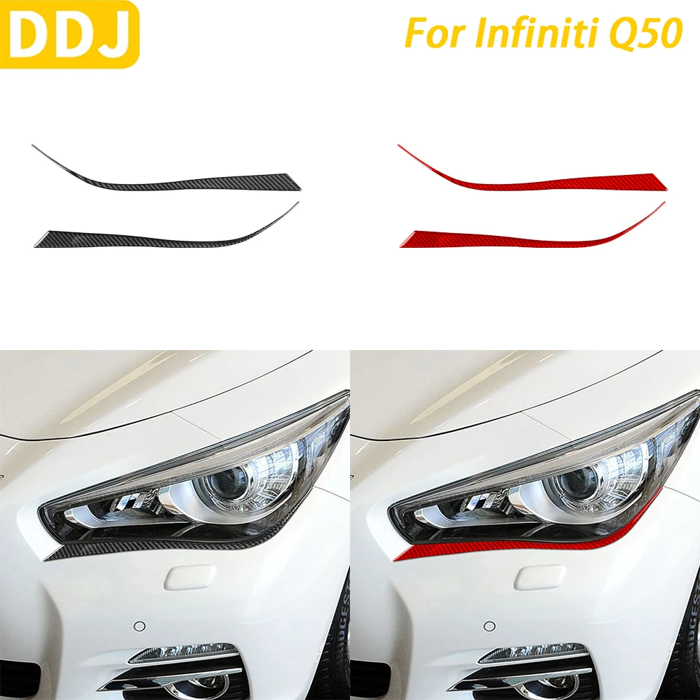 For Infiniti Q50 2014-2020 Car Accessories Carbon Fiber Front Front Headlight Lower Panel Decorative Cover Decoration Sticker