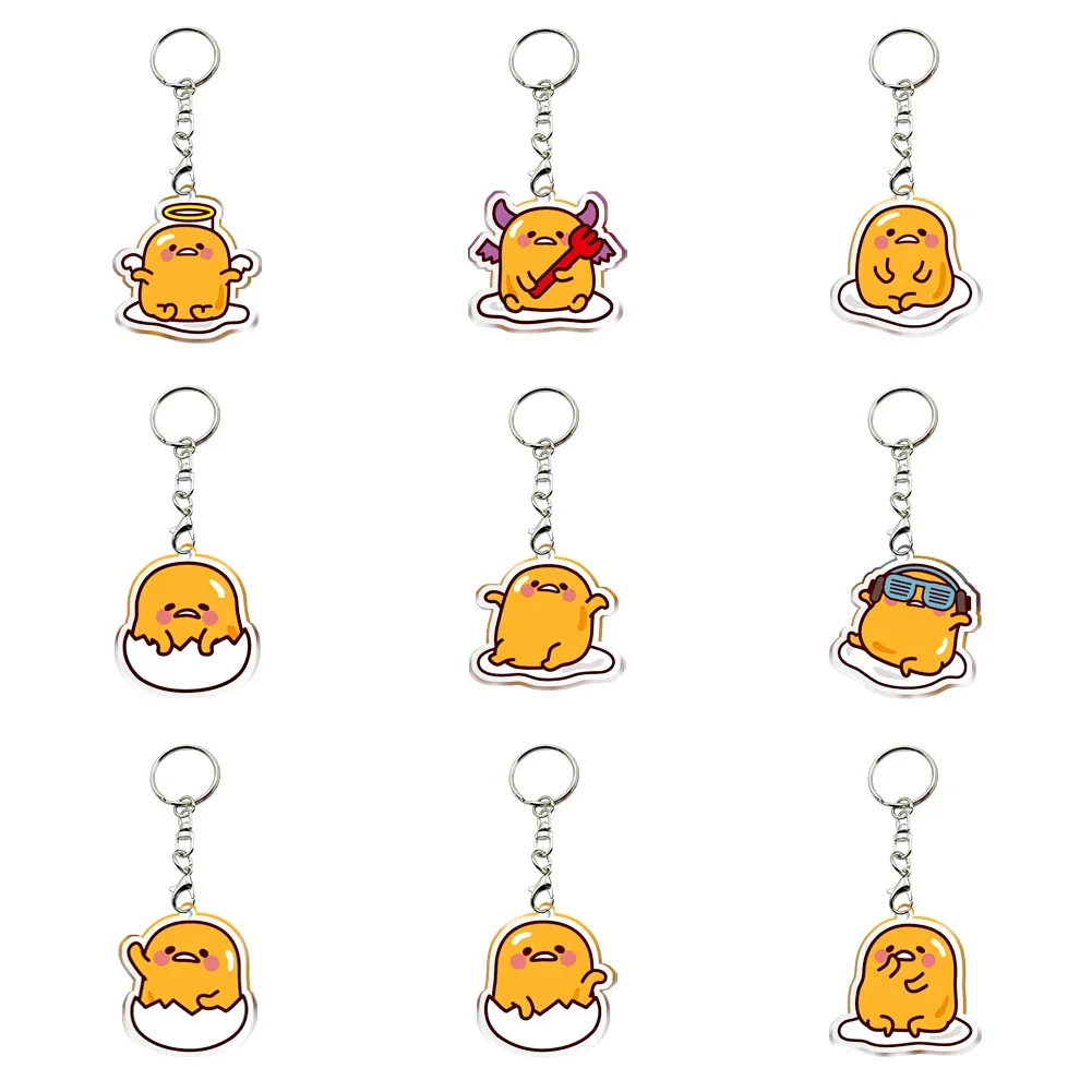 

Прозрачный акриловый брелок для ключей Gudetama Sanrio с героями мультфильмов, брелок для фотографий, дизайн с принтом, игровые брелки, сумка, подвески