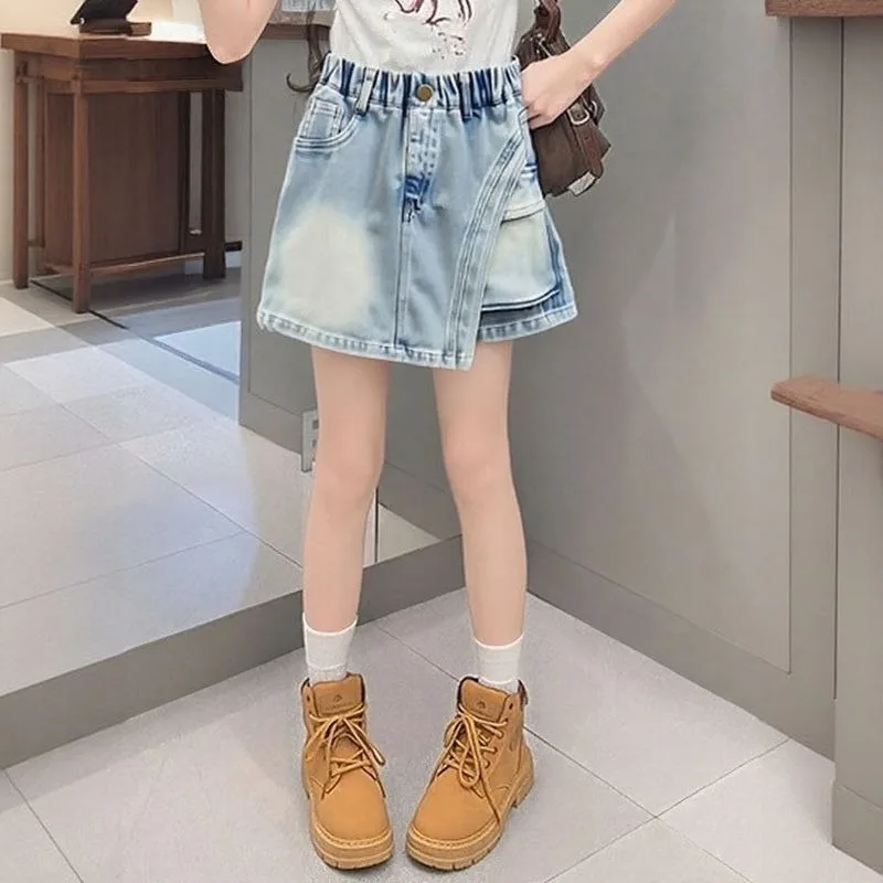 Stylish Kids Summer Streetwear Denim Shorts Under Skirt for Girls Fashion Street Bottoms Children Casual y2k Skirt Shorts 5-14Y
