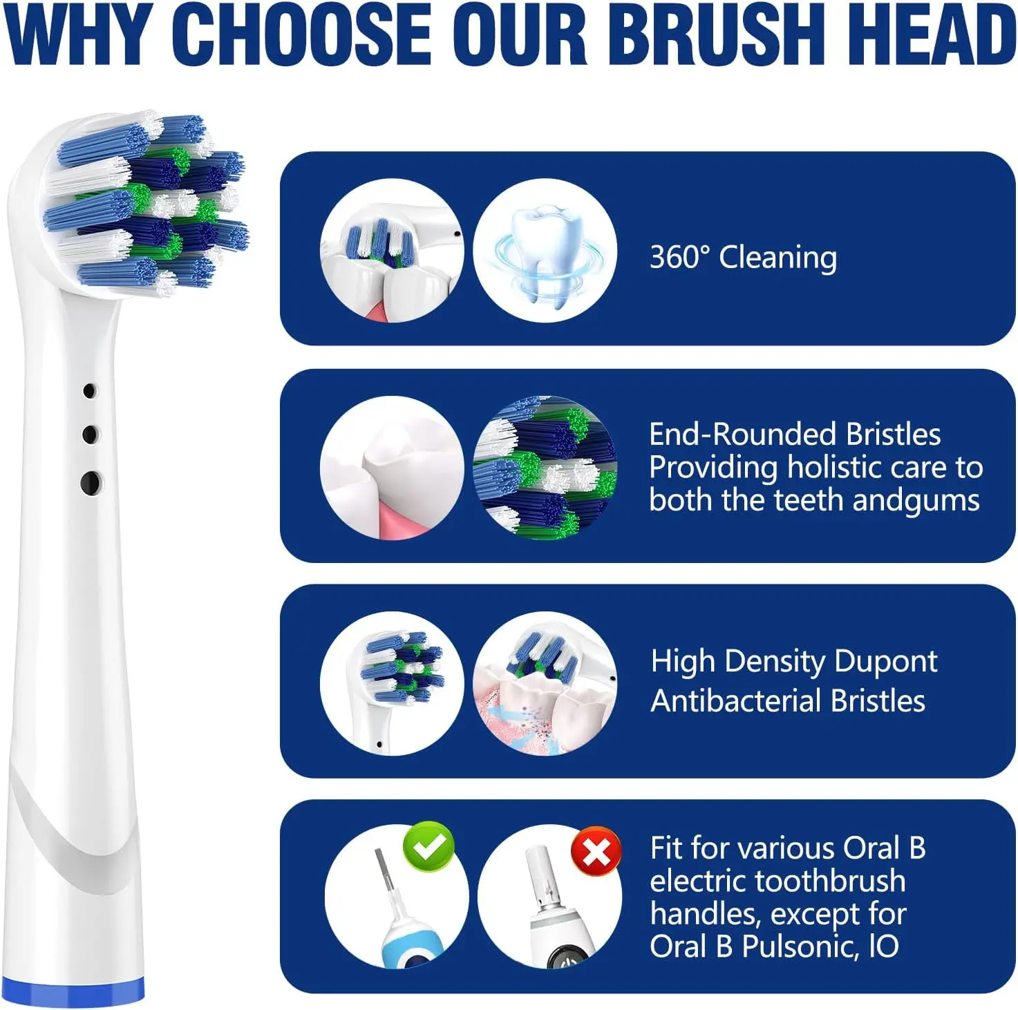 Replacement Brush Head Cross Action Multi Angle Deep Clean Teeth Refills for Oral B Electric Toothbrush Nozzles EB50