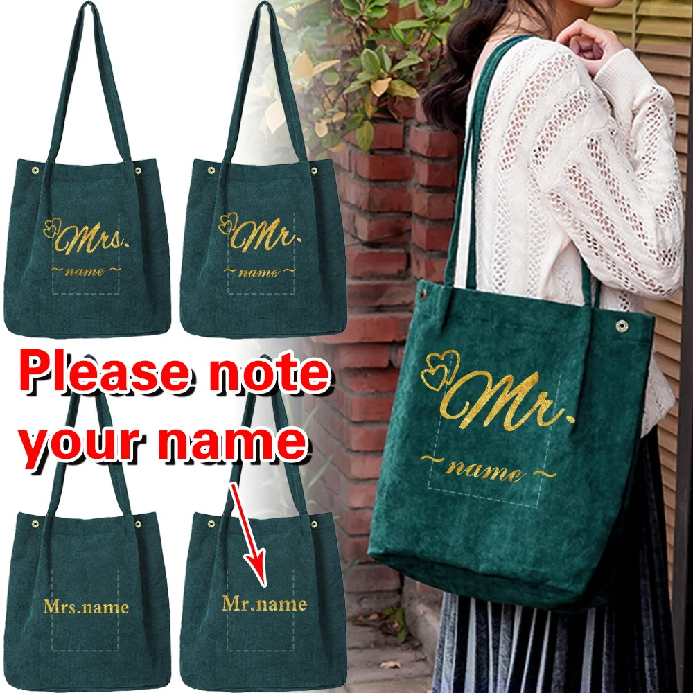 

Personalized Customized New Women's Corduroy Green Shopping Bag Canvas Shoulder Bag Storage Handbag