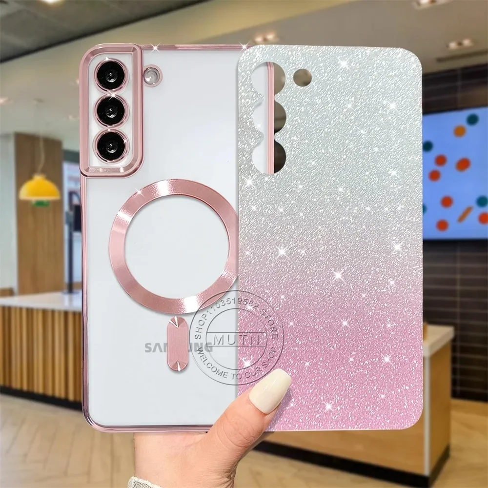Glitter Bright Cover For Samsung Galaxy S25 S24 S23 S22 S21 S20 Plus FE Note20 Ultra Case Plating Wireless MagSafe Magnetic