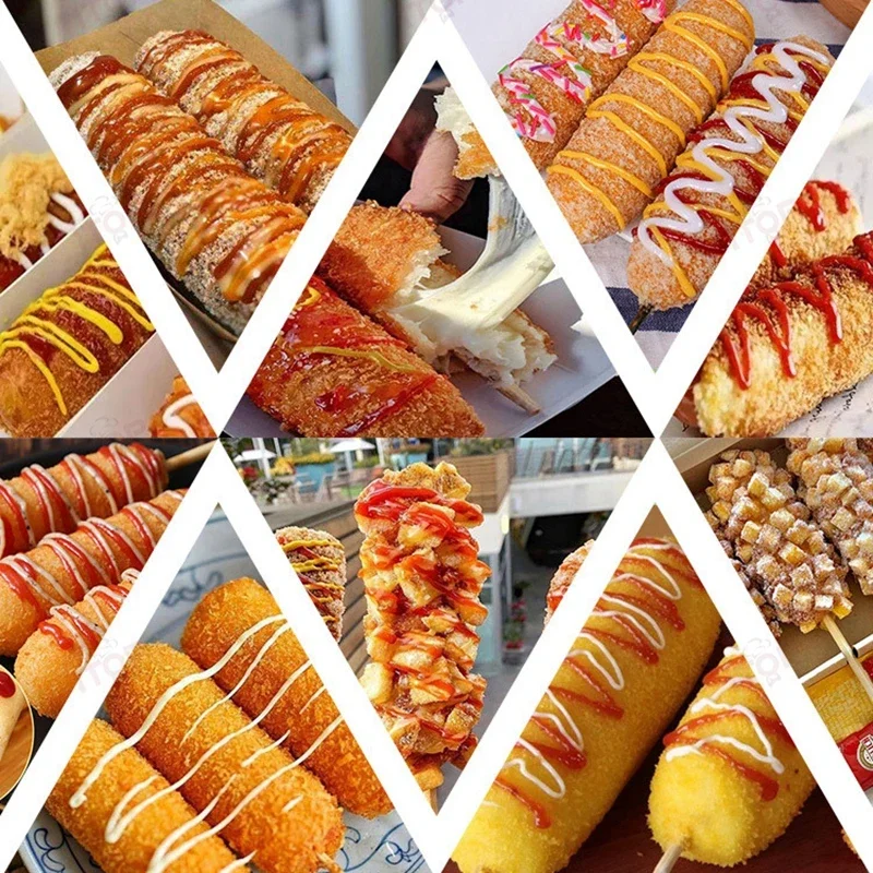 3KW 상업용 자동 치즈 핫도그 스틱 프라이 전기 한국어 모짜렐라 옥수수 개 프라이 기계 21L 전기/가스