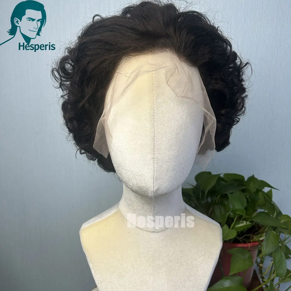 

Hesperis Dark Brown Human Men Hair Wigs Short Curly 13x6 Lace Front Wigs For Male Deep Part Fashion Man Wigs Short Lace Pre Cut