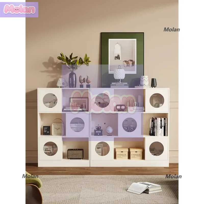 

Cream wind solid wood bookcase with glass door combination chest cabinet bedroom locker French display cabinet living room small