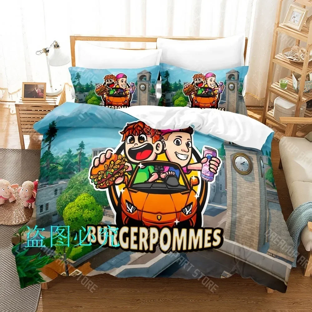 

Комплект постельного белья Burgerpommes icrimax с 3D принтом, одинарный, полный, королевский размер, комплект постельного белья для детской спальни, комплекты пододеяльников, простыня в стиле аниме