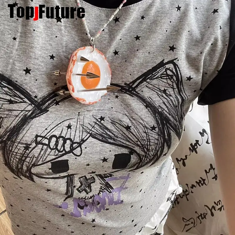 Food Egg Bread Toast Cookie Gothic Y2K Girl Vintage Harajuku Women Subculture Punk Wasteland Personality Bag Pendant Key Chain - view 4