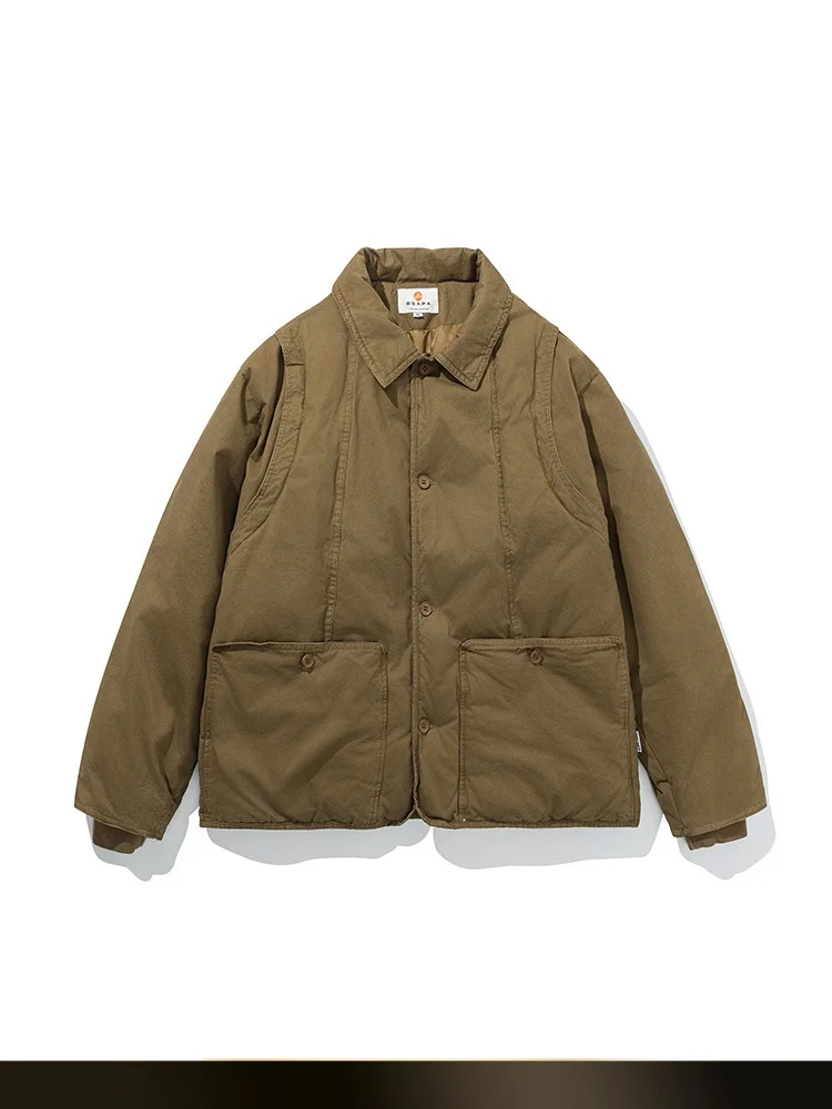 

Мужская хлопковая куртка в японском ретро-стиле с большими карманами, свободного кроя, утепленная, с теплым воротником, повседневная молодежная модная модель