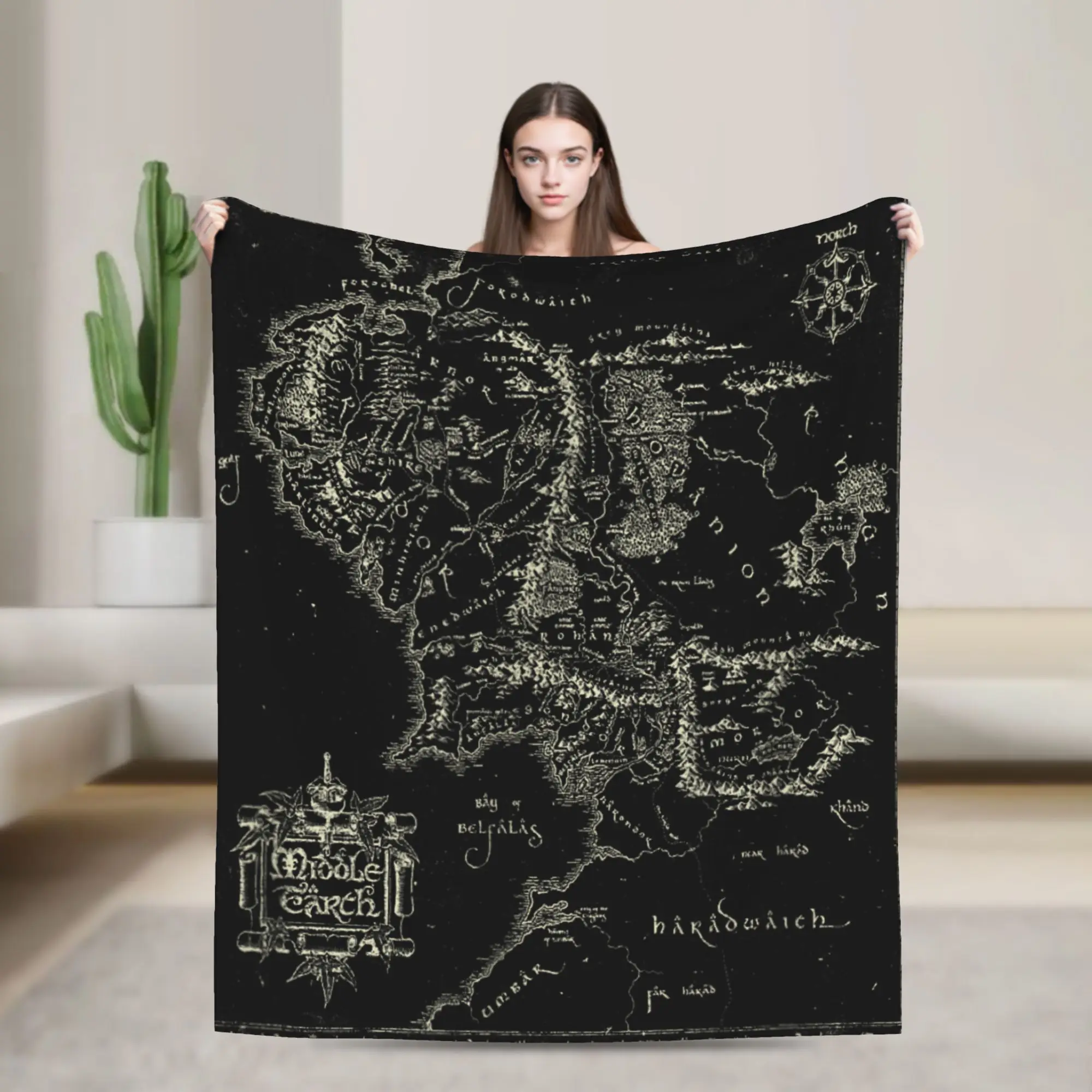 Warm Blanket Decorative Lord-Of-Rings Bedding Throws Map of Middle Earth Flannel Bedspread For Outdoor Novelty Sofa Bed Cover