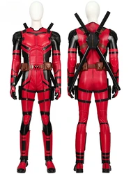 New Movie Deadpool Cosplay Costume Red Zentai Bodysuit Party Men Wolverine Full Jumpsuits Sword Bag Boots Belt Custom Made