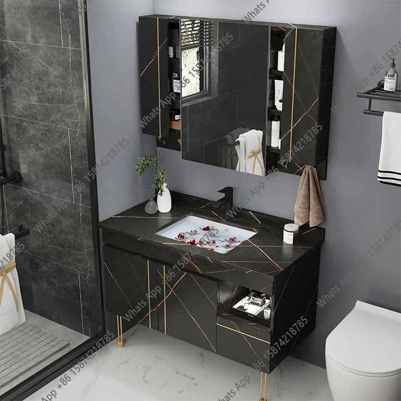 X69 New Rock Board Bathroom Cabinet Combination Toiletting Table Full Set Of Modern Minimalist Bathroom Washbasin Handben