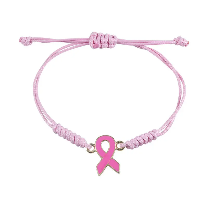 Adjustable Size Breast Cancer Awareness Bracelet Handmade Braided Pink Ribbon Bracelet