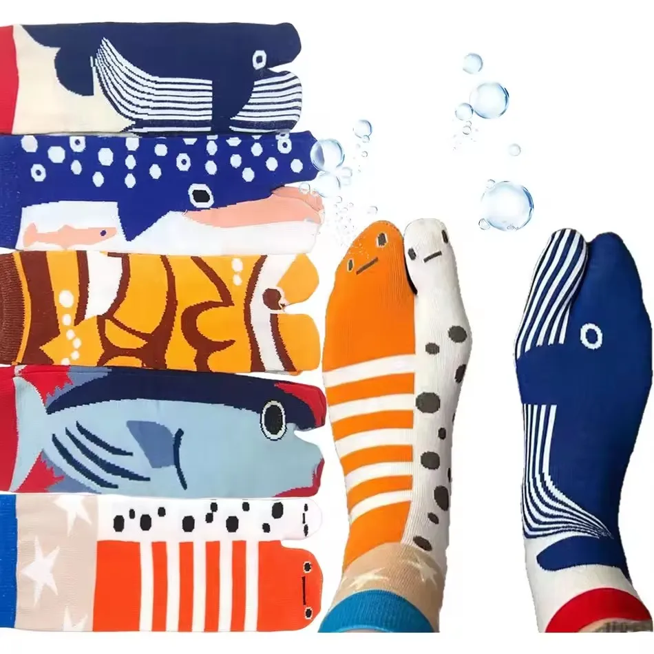5 Paar Damen-Zehensocken: Niedliche und Ausgefallene Abstrakte Persönlichkeitssocken, Trendige Blumen- und Aal-Aquarium-Paarsocken