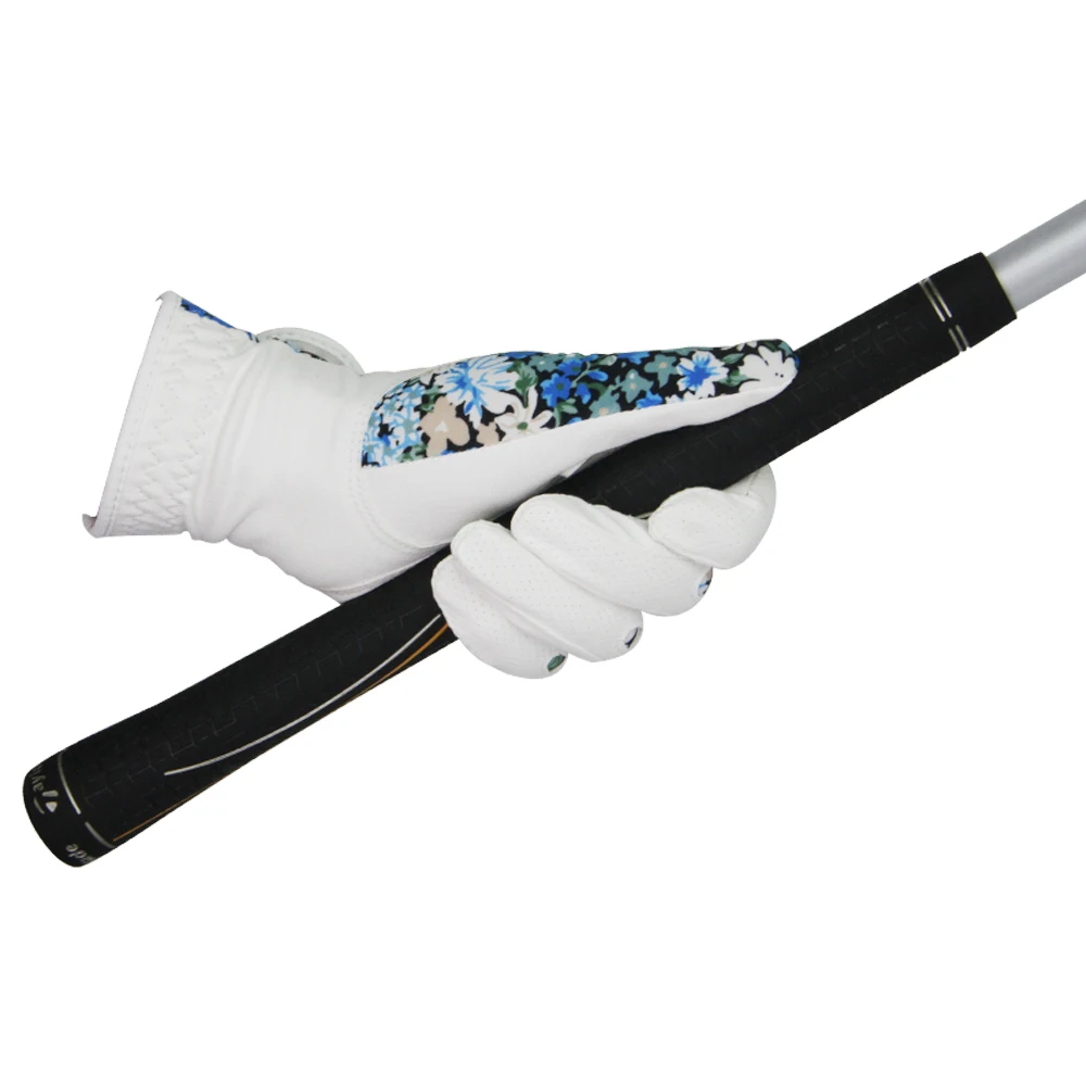 1 Pair Fashion Women's Golf Gloves Korean Version Nano-microfiber Cloth Comfortable Elastic Lycra Printed Fabric Sports Gloves