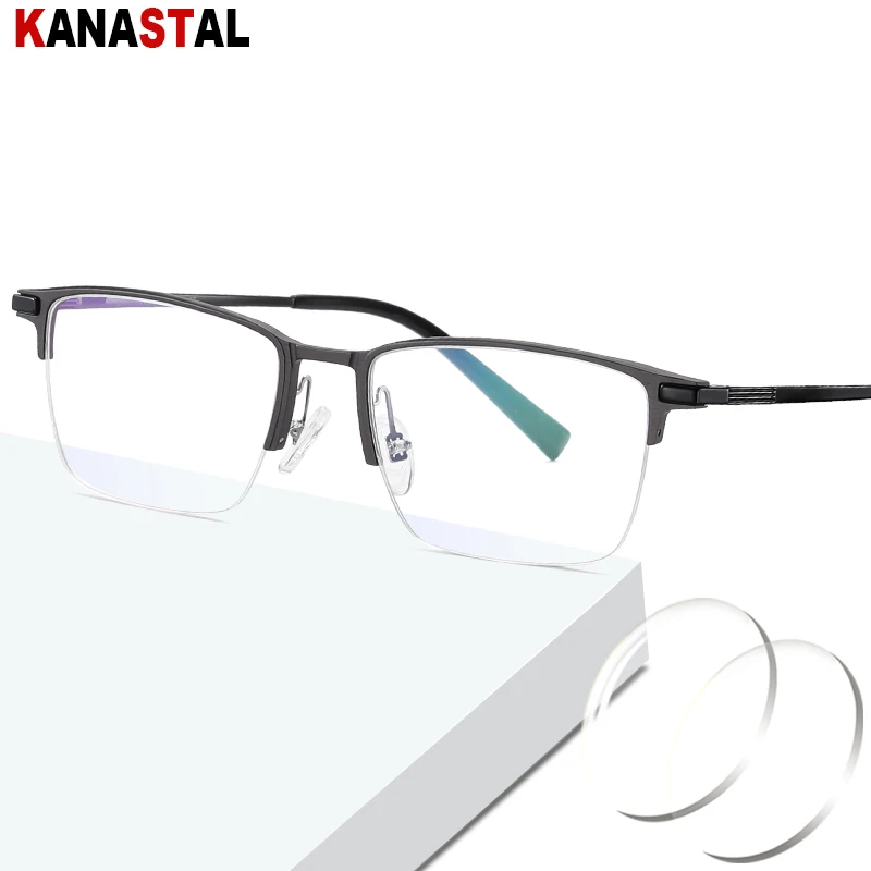 

Men Blue Light Blocking Reading Glasses Pure Titanium Trend Square Half Frame Myopia Presbyopia Prescription Lens Optics Eyewear