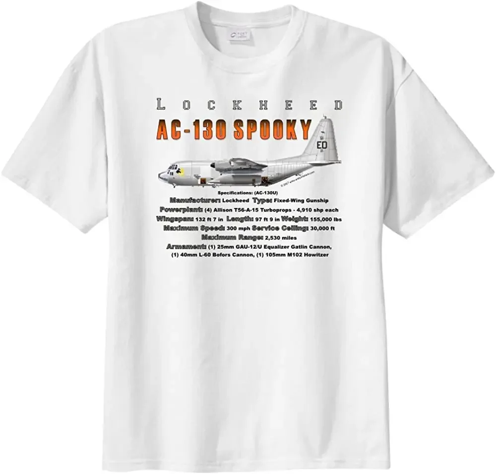 AC-130 Spooky Gunship Specs Infographics T Shirt New 100% Cotton Short Sleeve O-Neck T-shirt Casual Mens Top